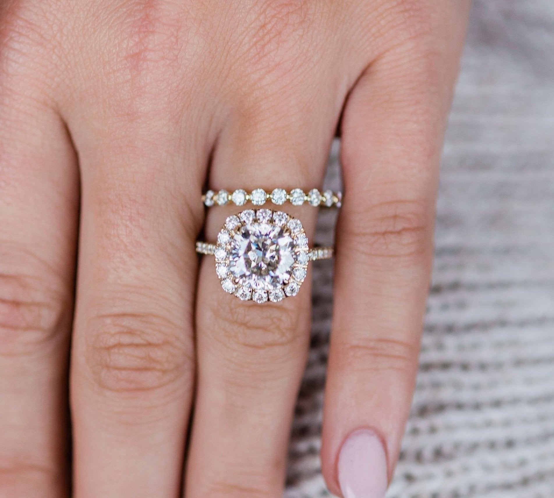 4.0 CT Cushion Halo & Pave Moissanite Engagement Ring 1