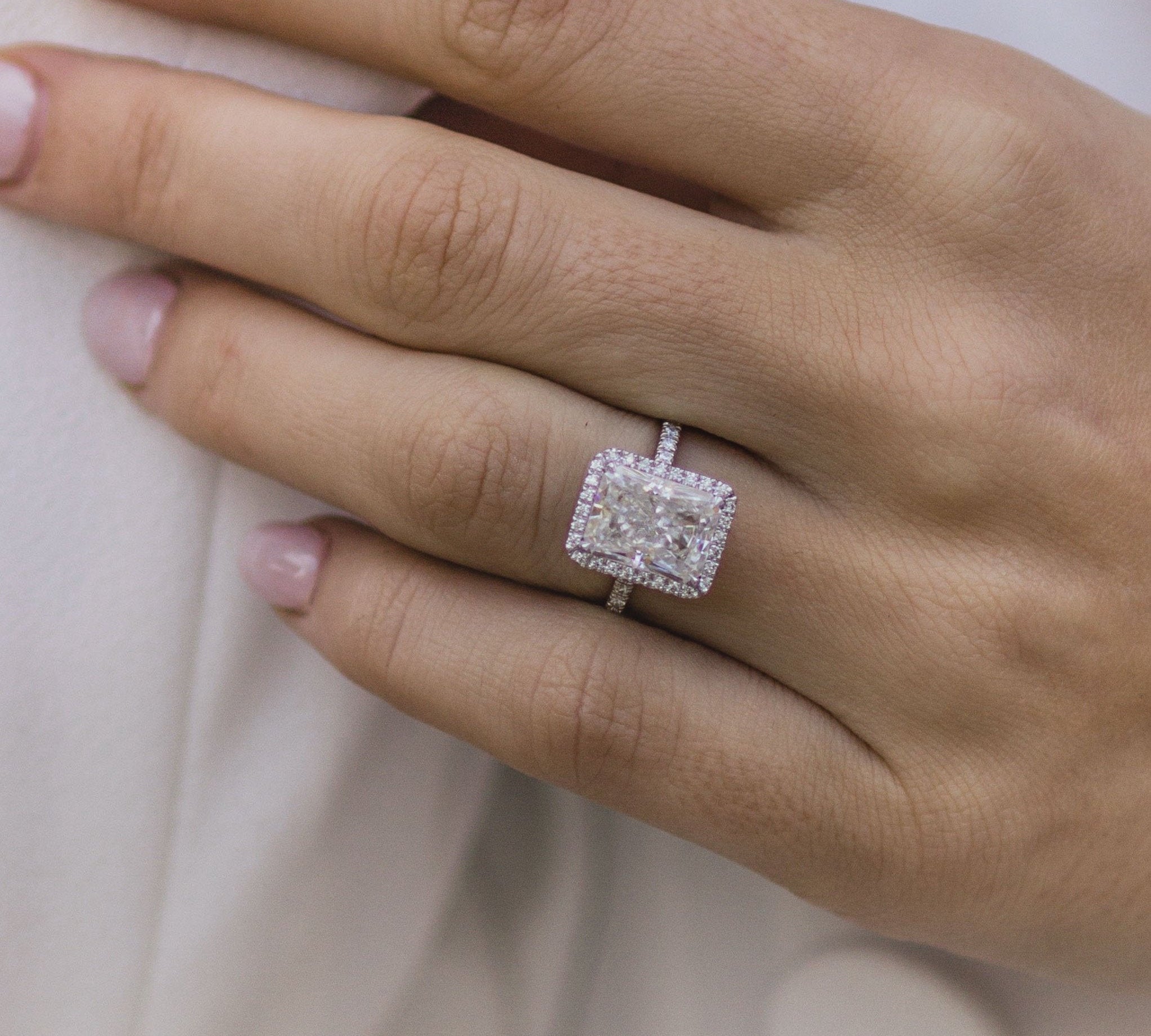 3.50 CT Crushed Ice Radiant Halo & Pave Moissanite Engagement Ring 1