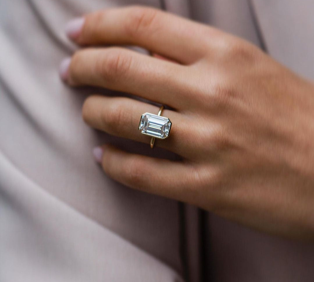 4.90 CT Emerald Cut Bezel Solitaire Moissanite Engagement Ring 1