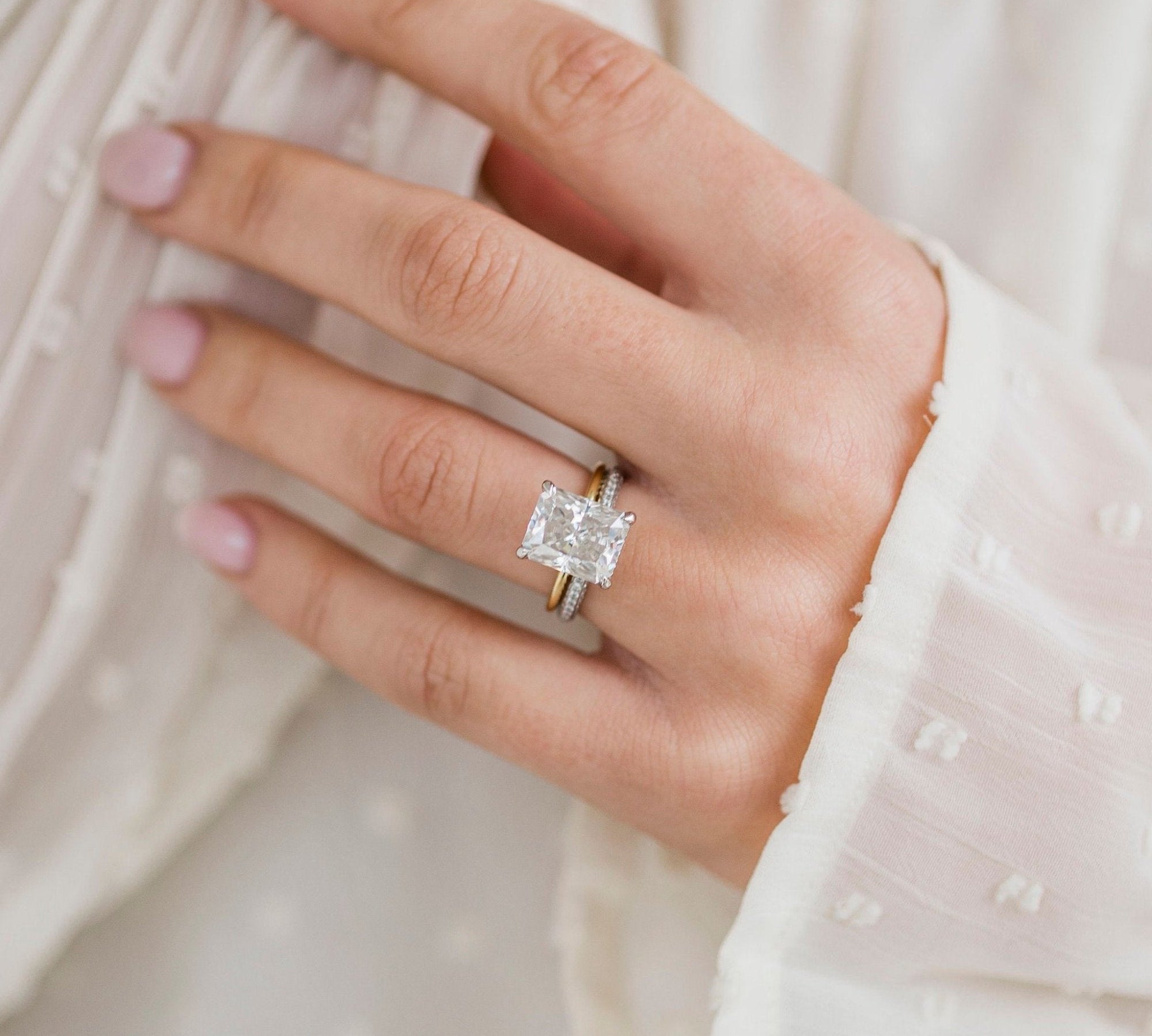 4.20 CT Crushed Ice Radiant Solitaire Hidden Halo Moissanite Engagement Ring 1