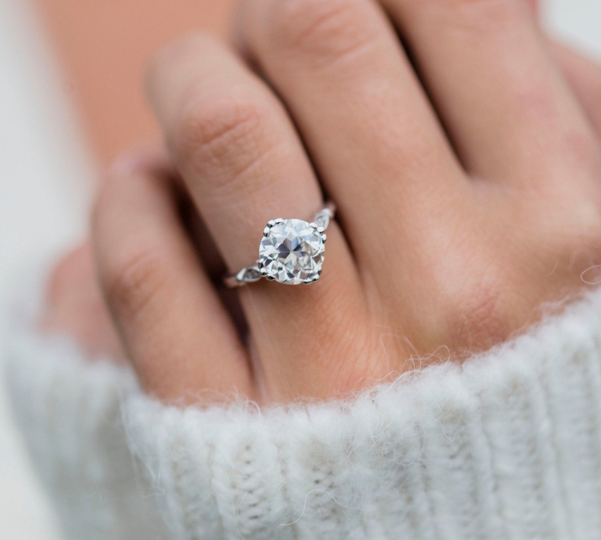 2.50 CT Old Mine Round Solitaire Moissanite Engagement Ring 1