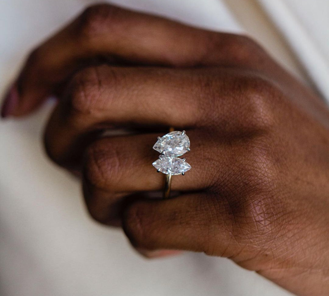 3.45 CT Pear & Marquise Two Stone Moissanite Engagement Ring 1