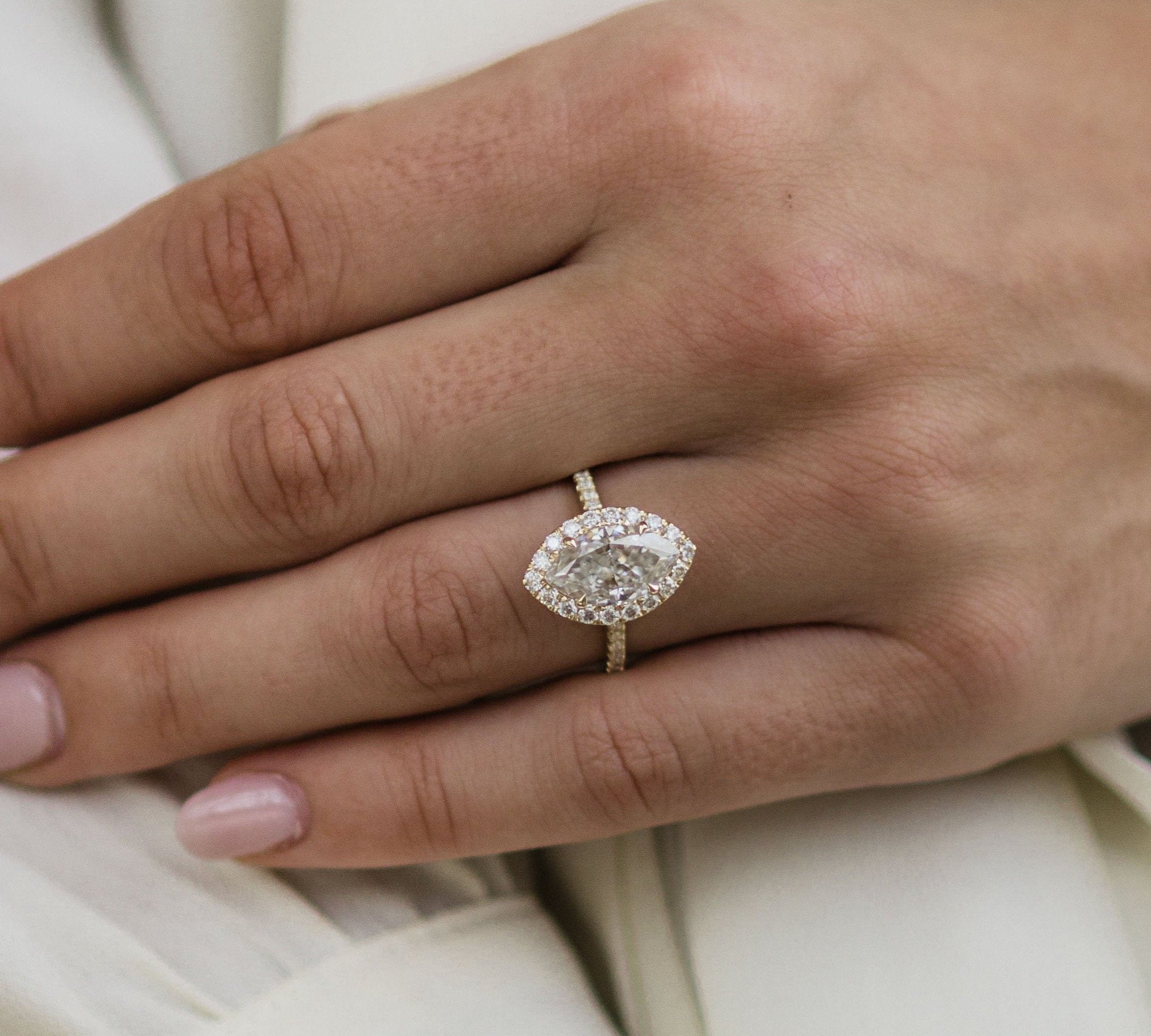 1.75 CT Marquise Cut Halo & Pave Moissanite Engagement Ring 1