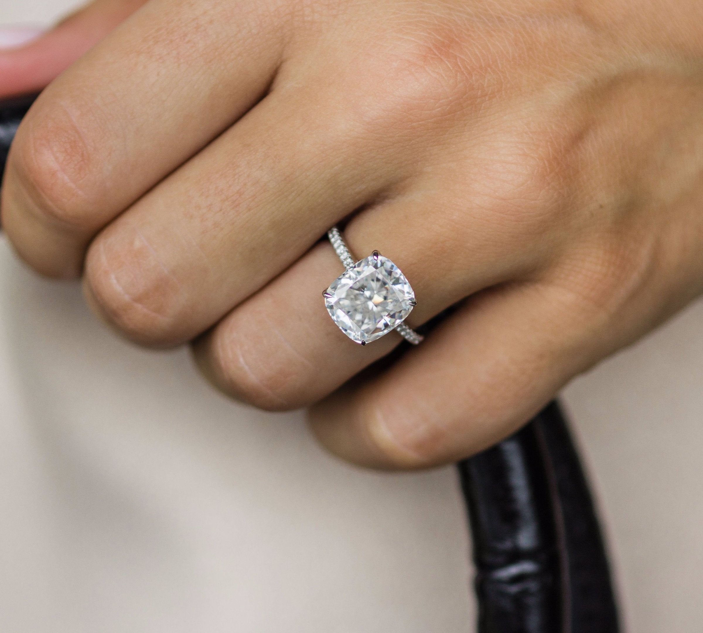 4.65 CT Elongated Cushion Solitaire Hidden Halo Moissanite Engagement Ring 1