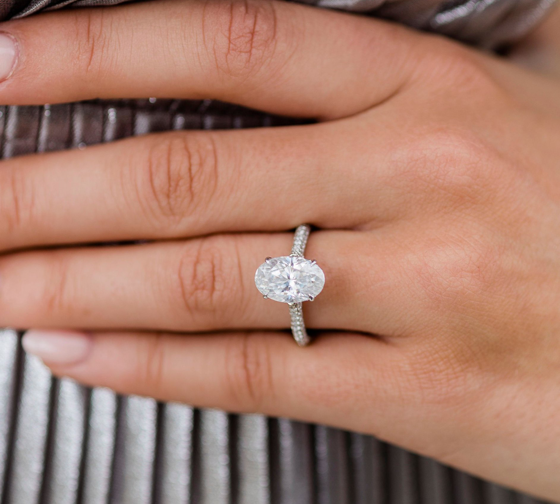 3.40 CT Oval Solitaire Hidden Halo & Pave Moissanite Engagement Ring 1