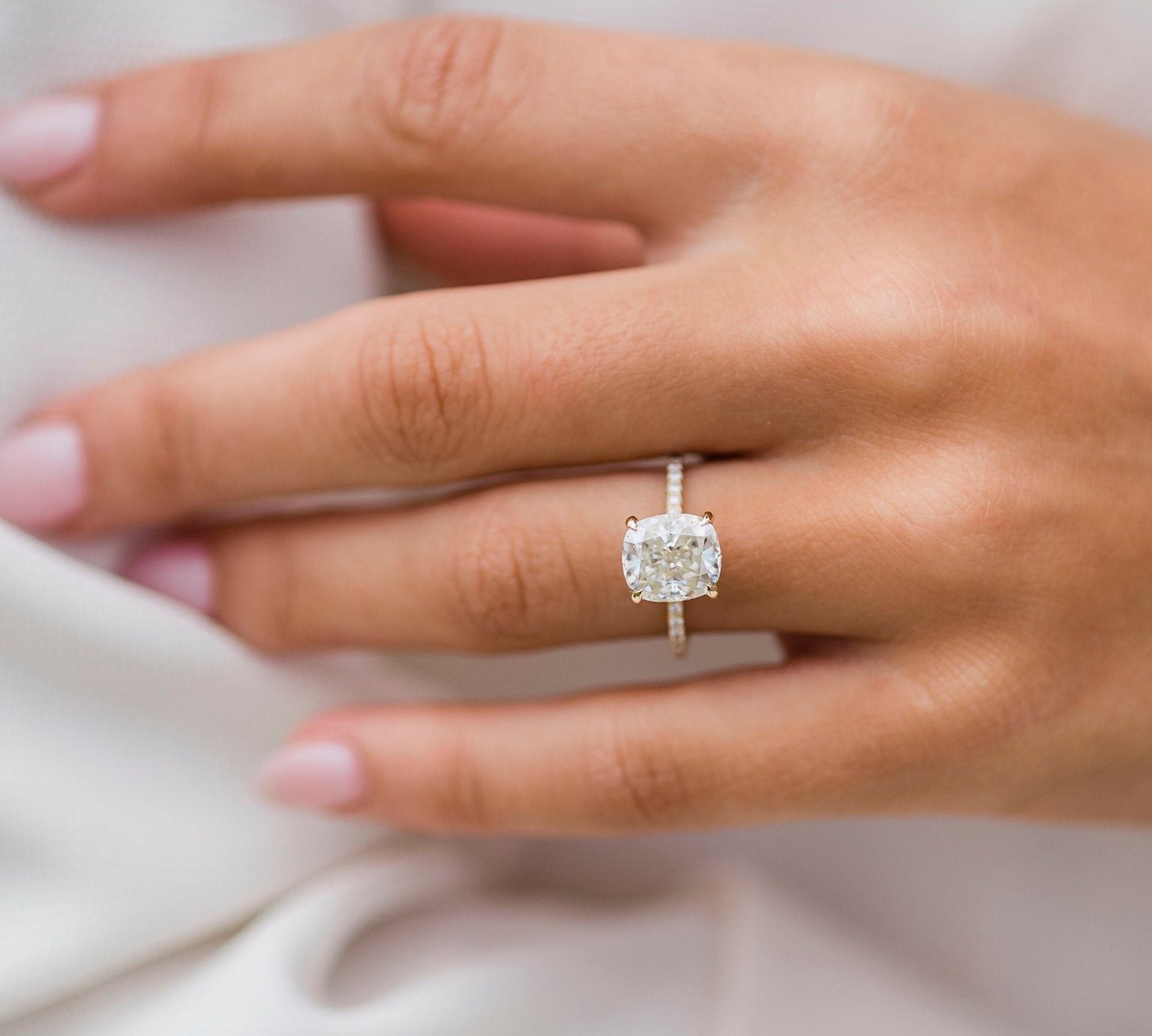 2.77 CT Cushion Solitaire Pave Moissanite Engagement Ring 1