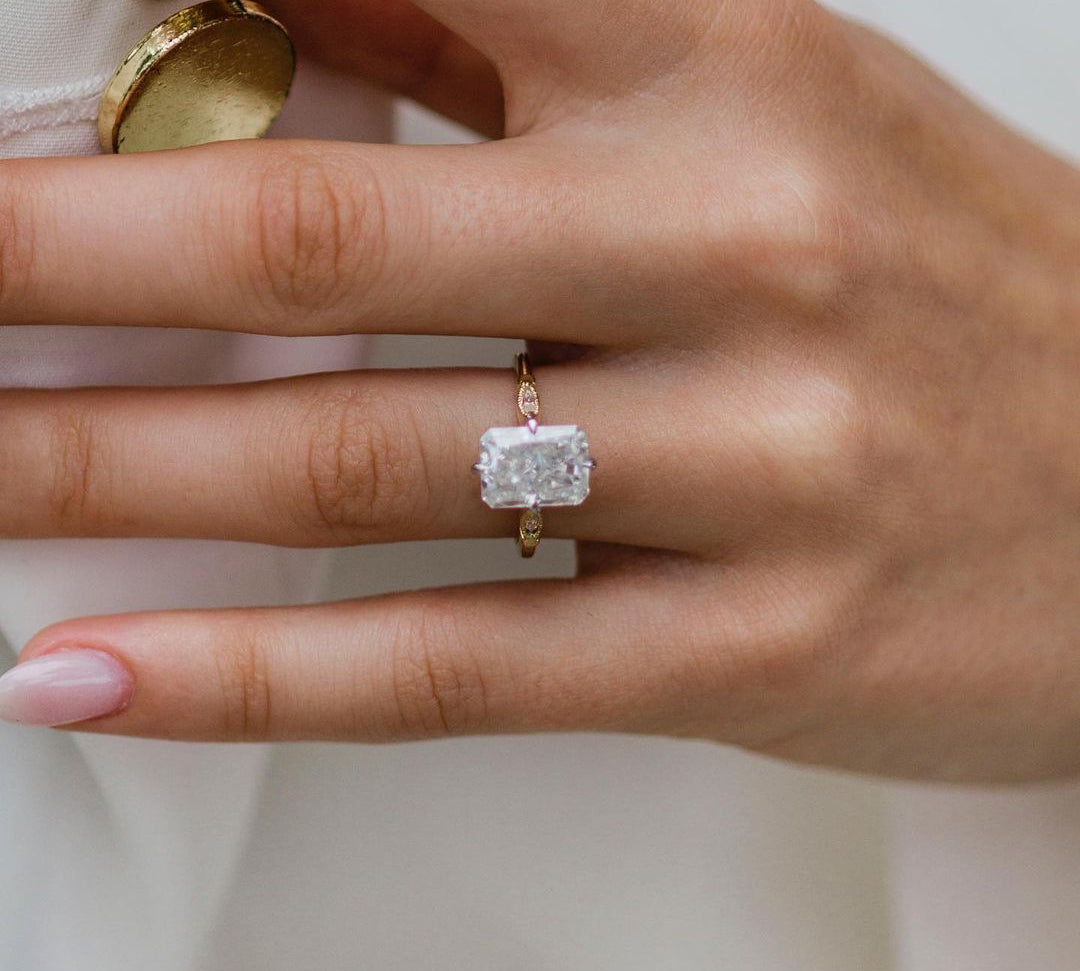 3.30 CT Radiant Vintage Milgrain Moissanite Engagement Ring 1