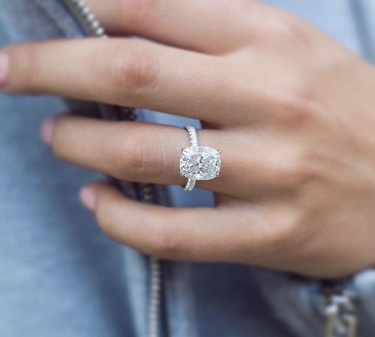 5.0 CT Cushion Solitaire Hidden Halo & Pave Moissanite Engagement Ring 1