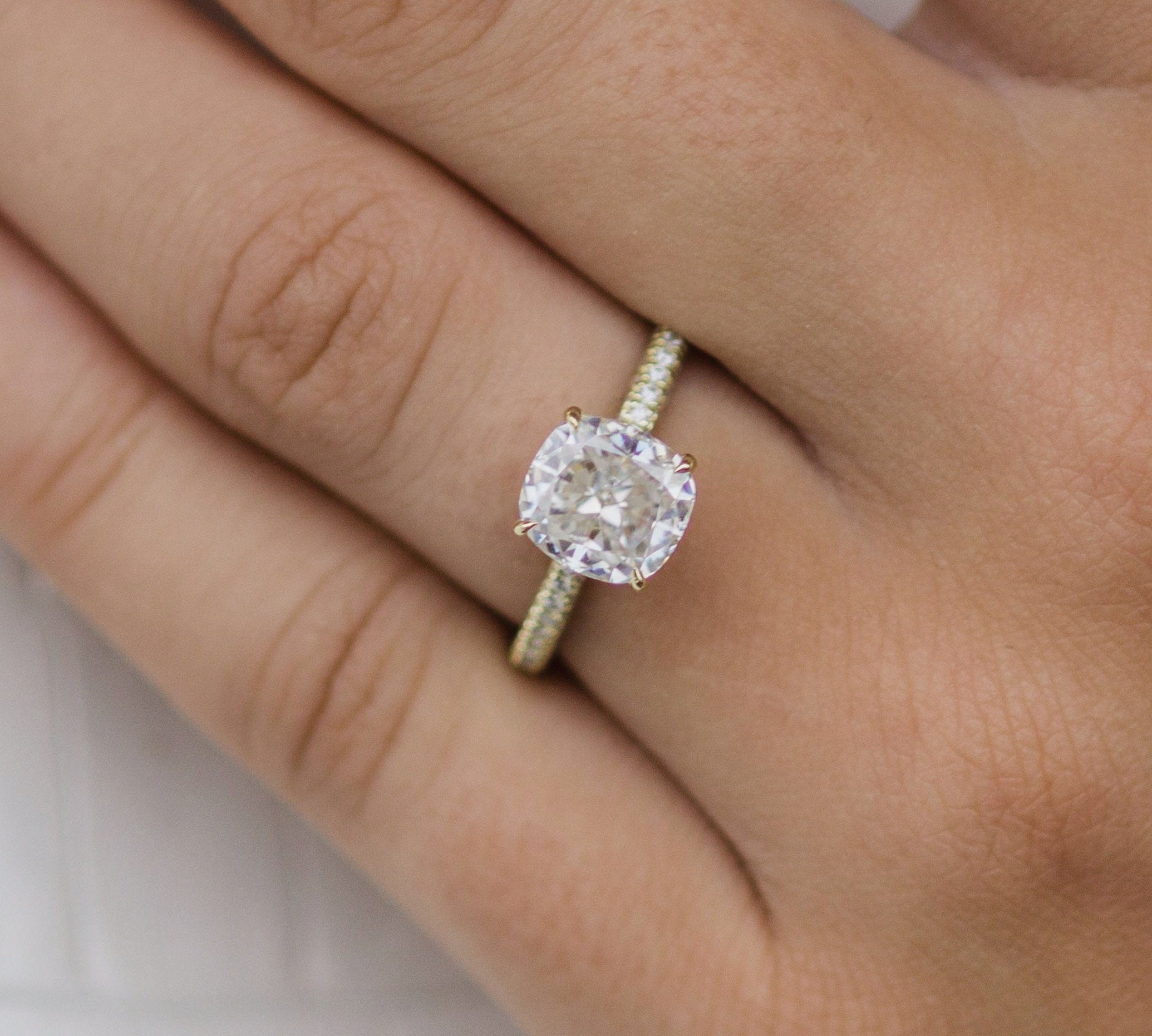 2.0 CT Cushion Hidden Halo & Pave Moissanite Engagement Ring 1