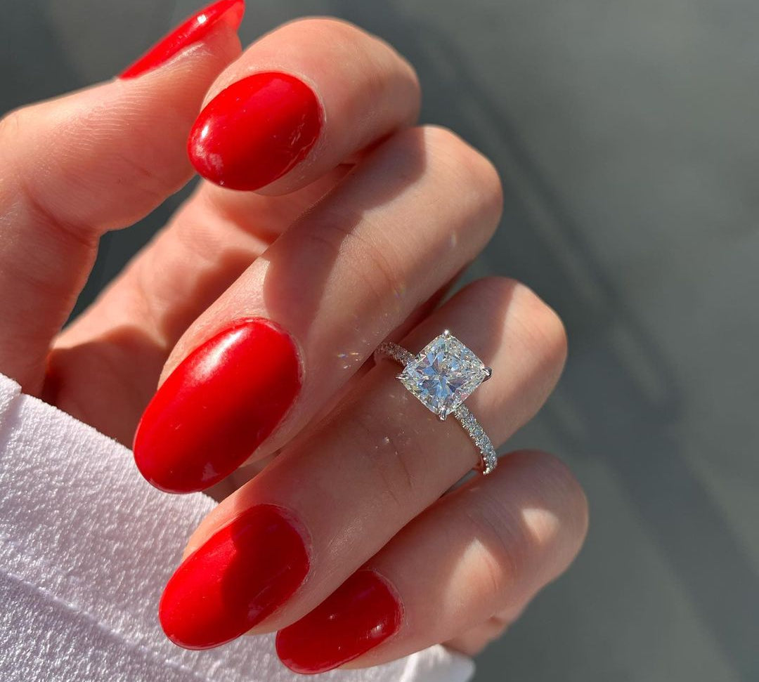 1.20 CT Cushion Solitaire & Pave Moissanite Engagement Ring 2