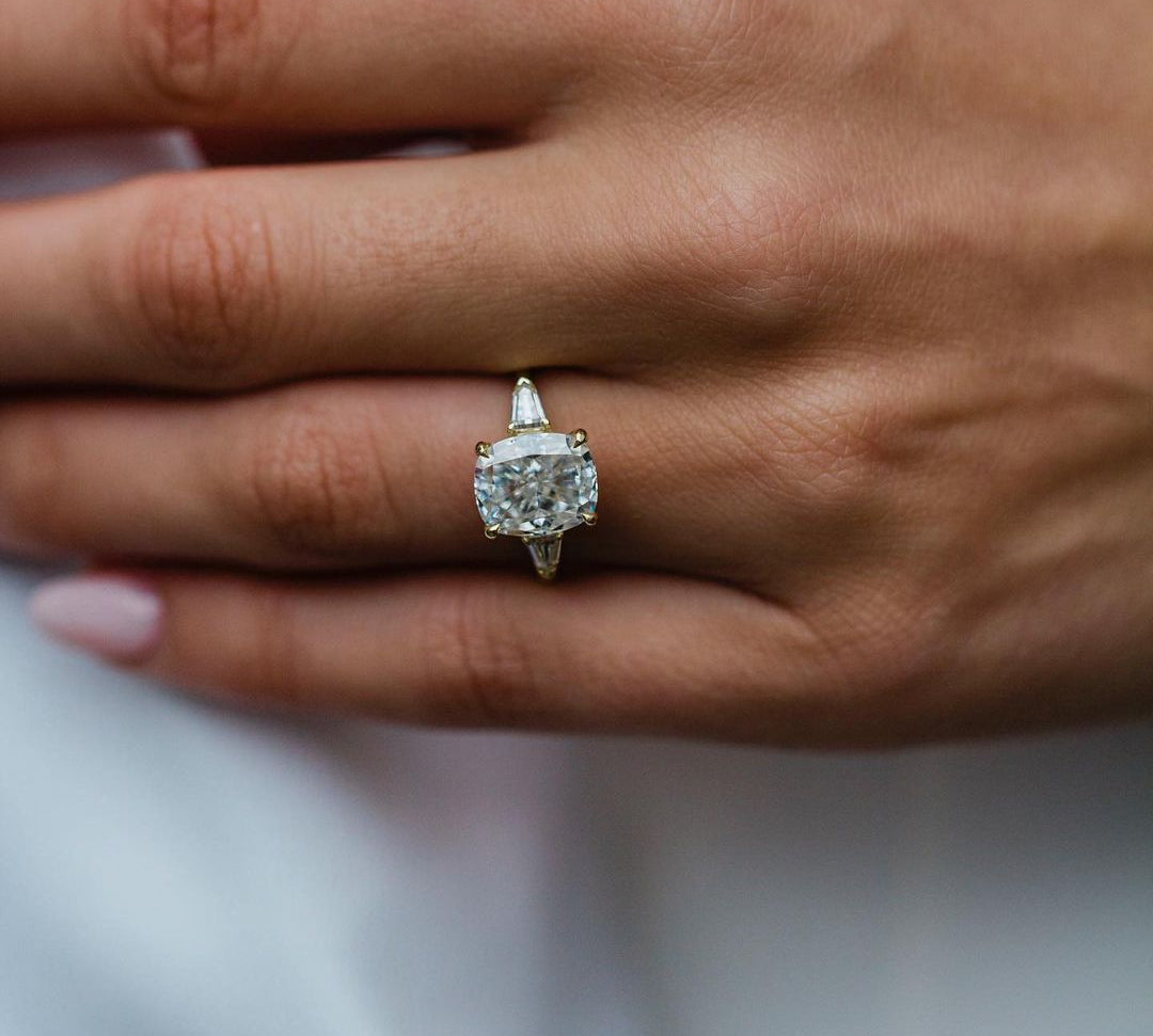 3.15 CT Cushion Three Stone Moissanite Engagement Ring 3