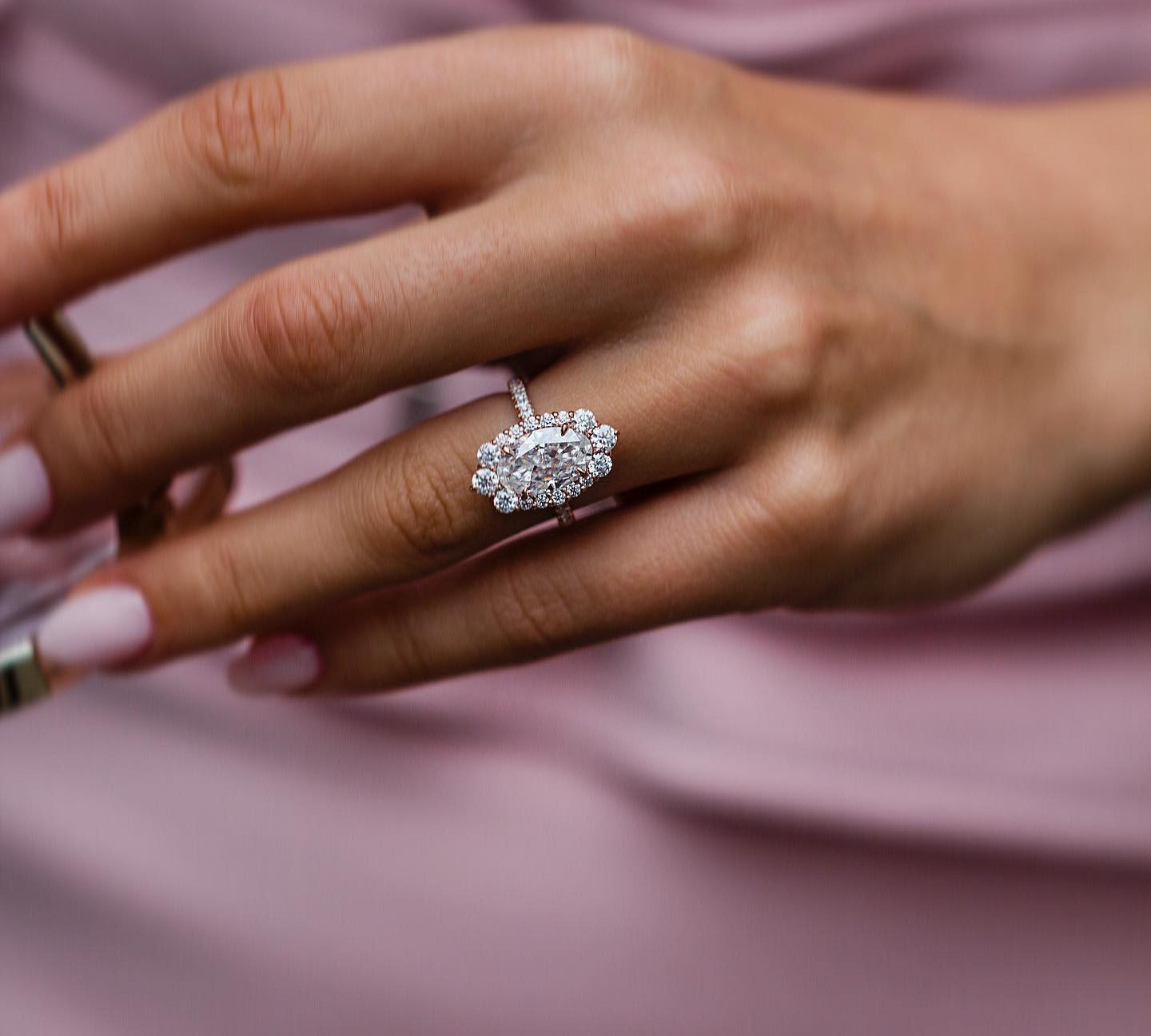 3.50 CT Oval Cluster Halo & Pave Moissanite Engagement Ring 3