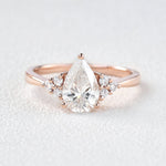 1.52 CT Pear Cut Cluster Moissanite Engagement Ring 6