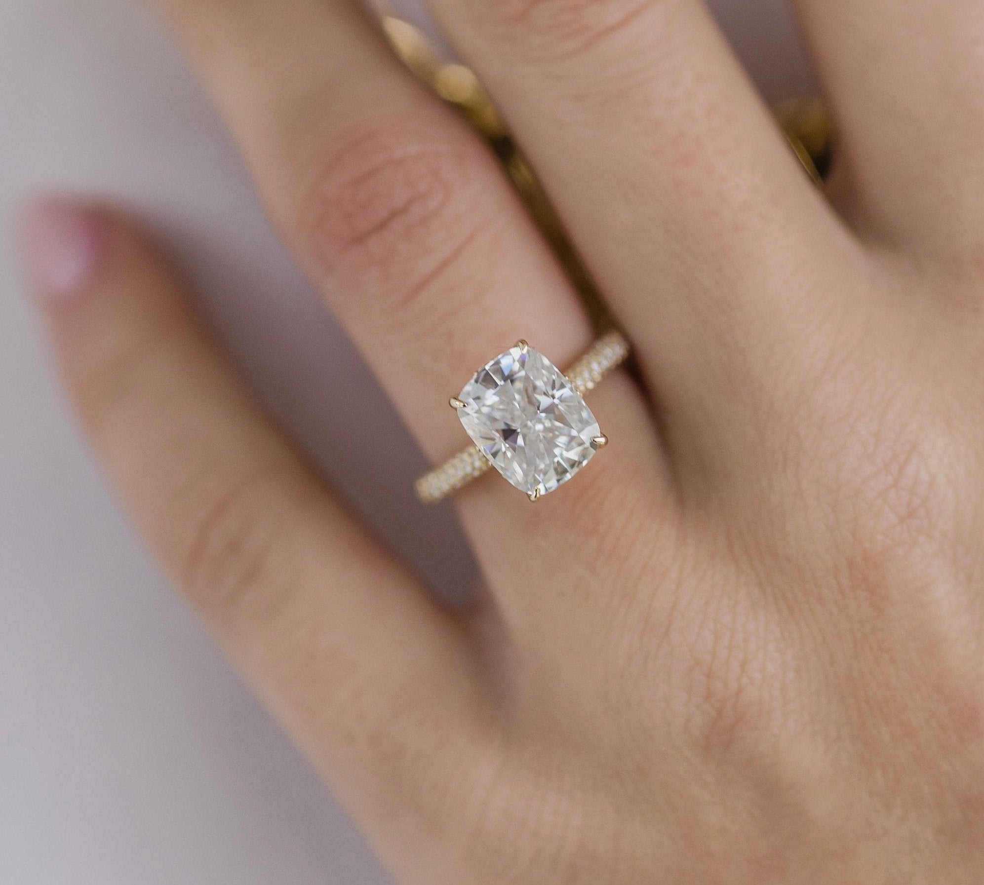 3.20 CT Elongated Cushion Solitaire Hidden Halo Moissanite Engagement Ring 1