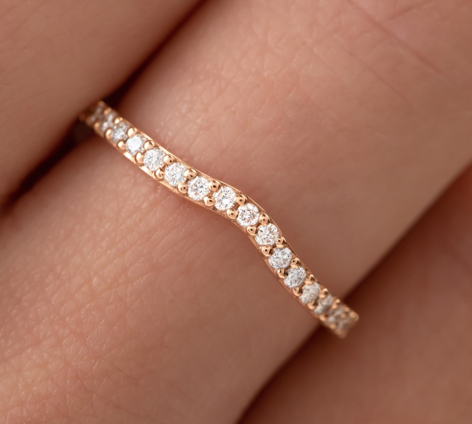 0.37 CT Round Shaped Moissanite Curved Wedding Band 3