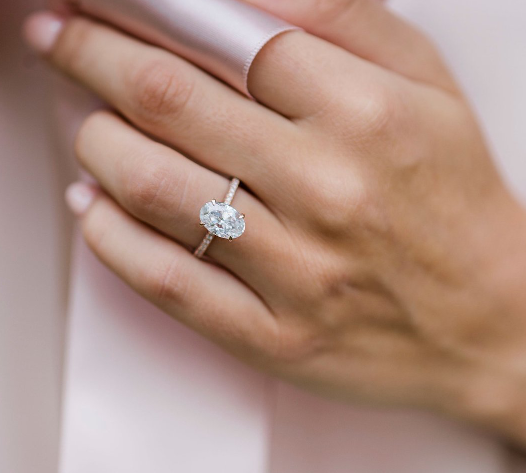 3.0 CT Oval Solitaire Hidden Halo & Pave Moissanite Engagement Ring 1