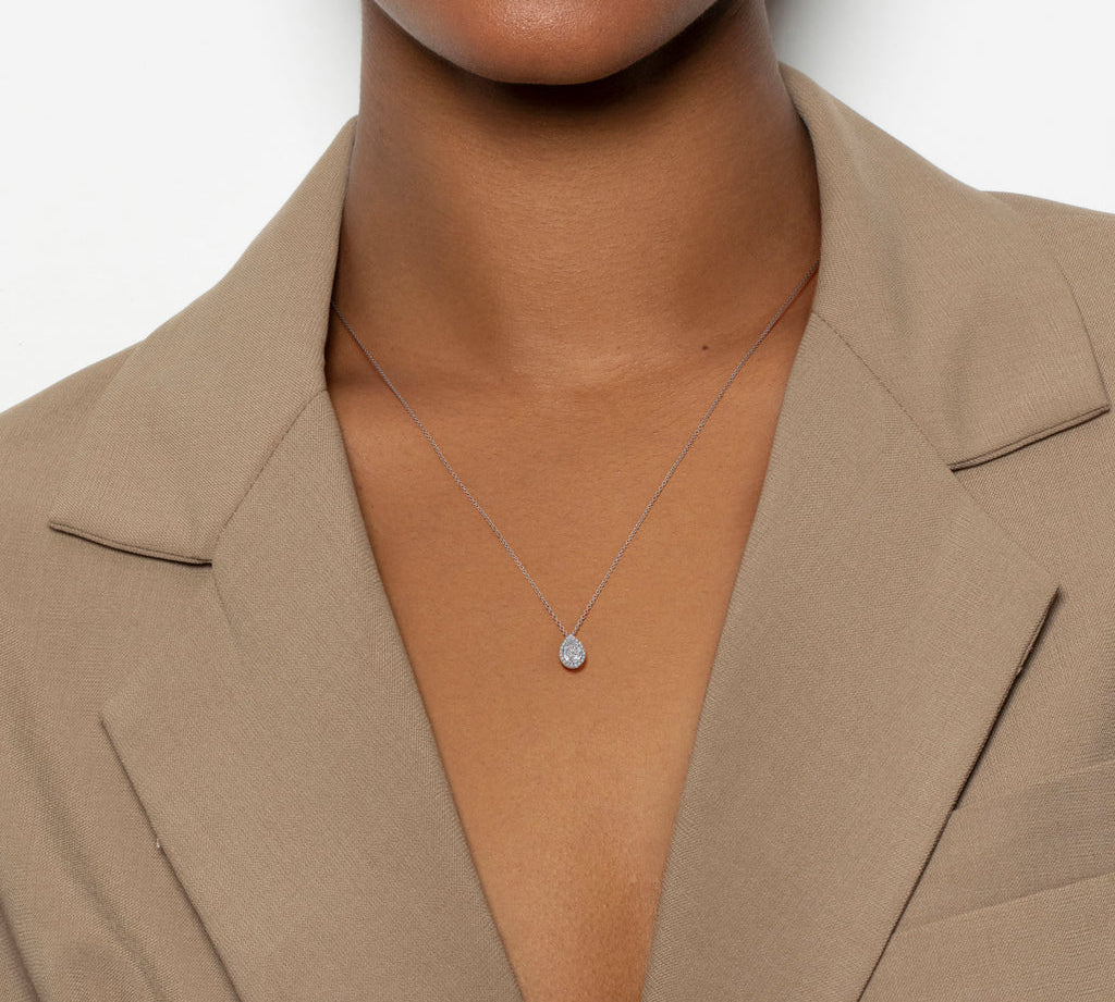 1.50 CT Pear Halo CVD F/VS Diamond Necklace 2