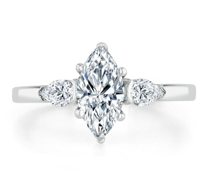 0.75 CT Marquise Cut Three Stone Moissanite Engagement Ring 1