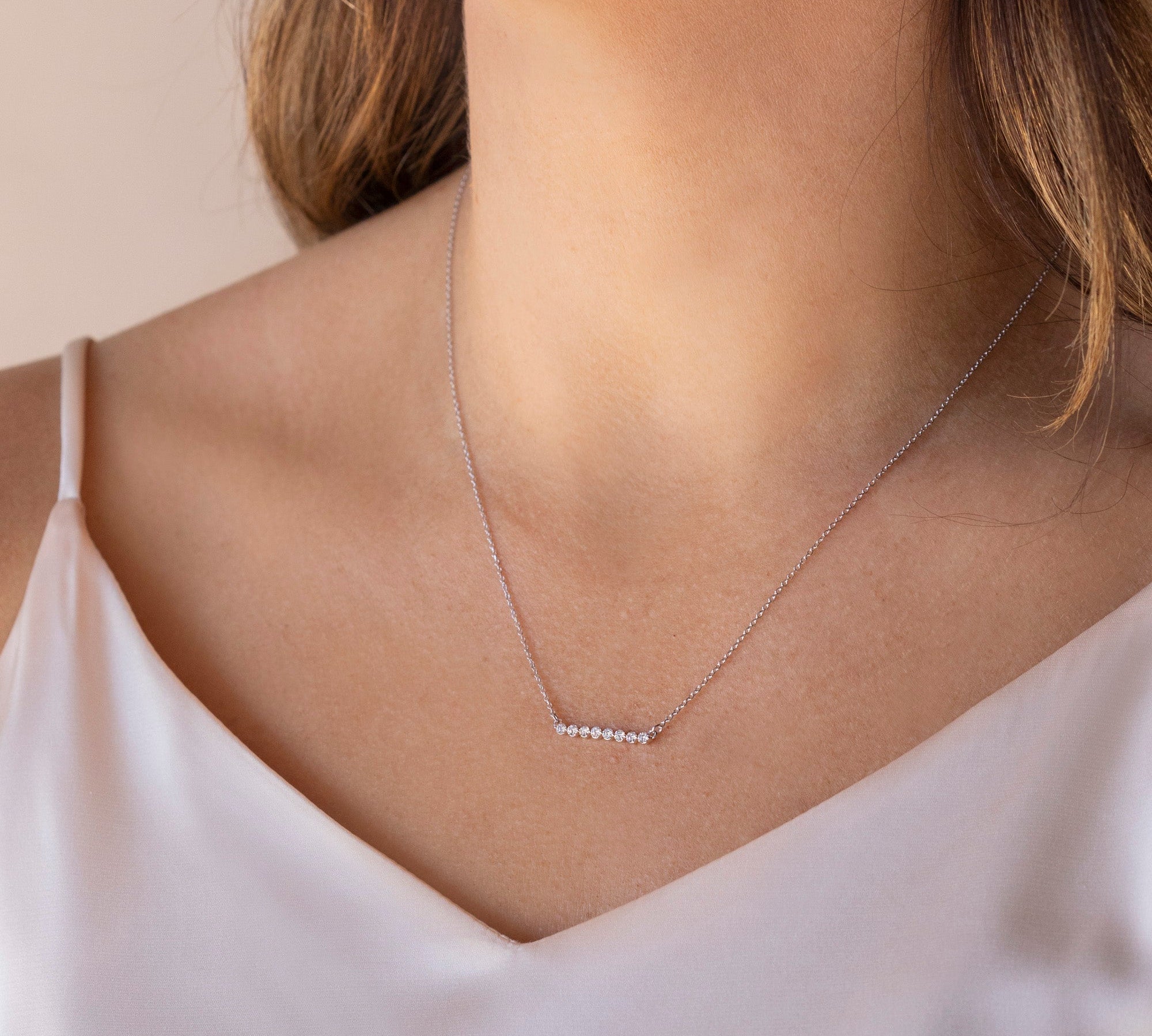 0.24 CT Round Cut Shared Prong Bar Necklace Moissanite Diamond Necklace 1