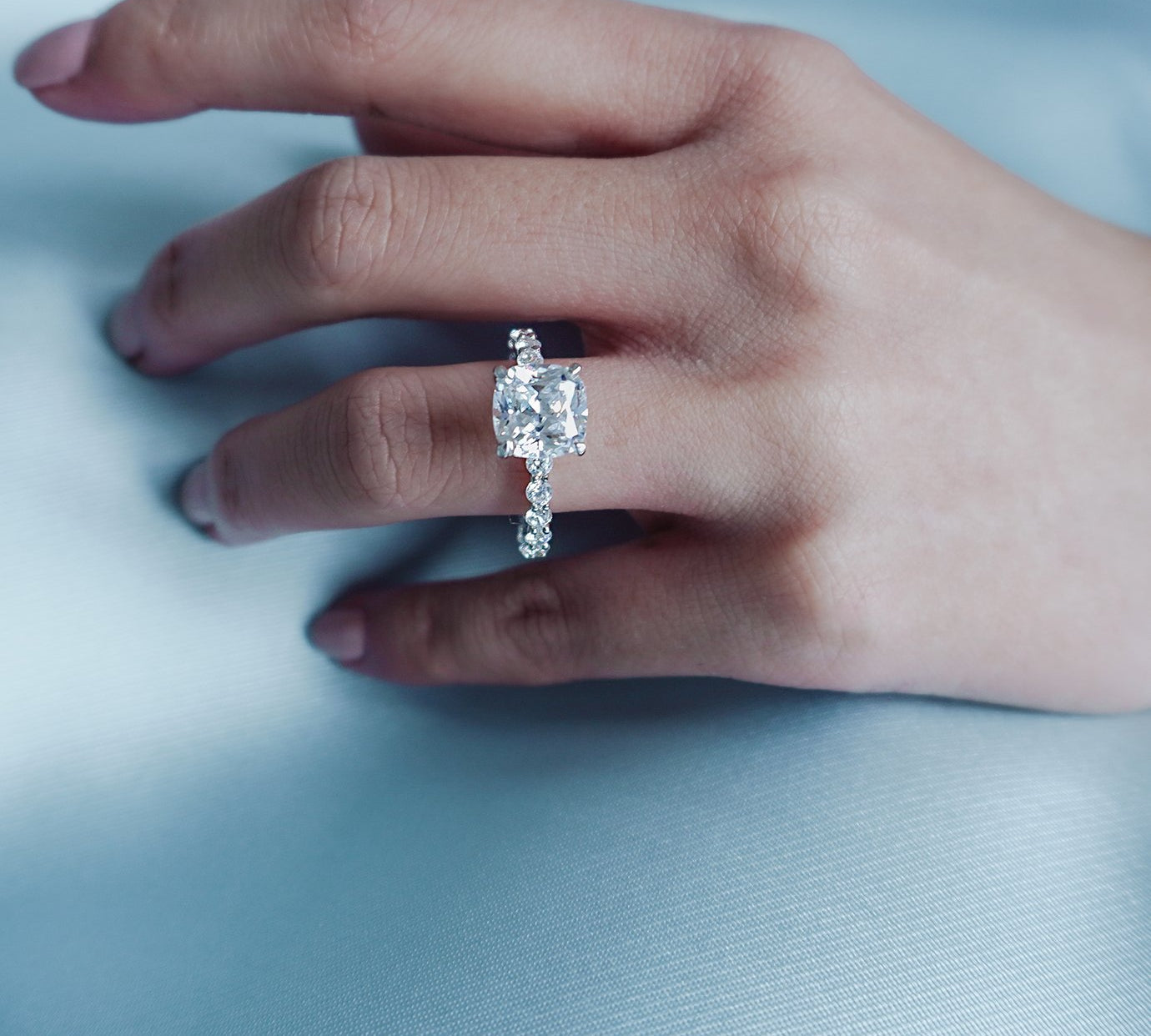 3.0 CT Cushion Shaped Moissanite Hidden Halo Engagement Ring 2