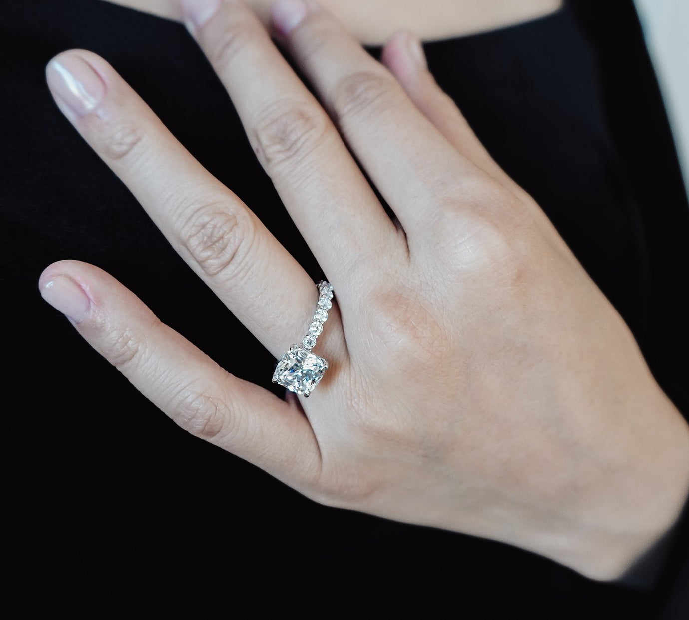 3.0 CT Cushion Shaped Moissanite Hidden Halo Engagement Ring 3