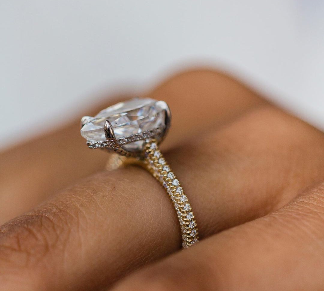 4.25 CT Pear Hidden Halo & Pave Moissanite Engagement Ring 2