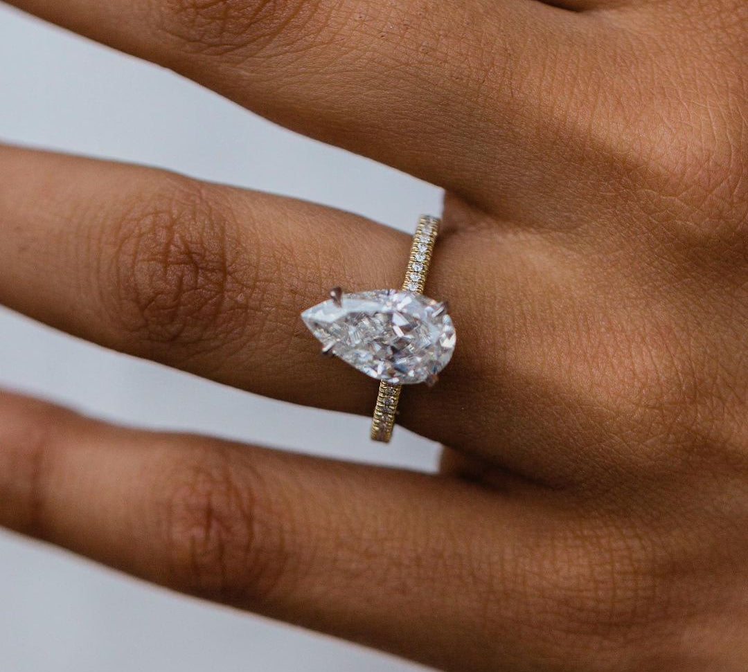 4.25 CT Pear Hidden Halo & Pave Moissanite Engagement Ring 1