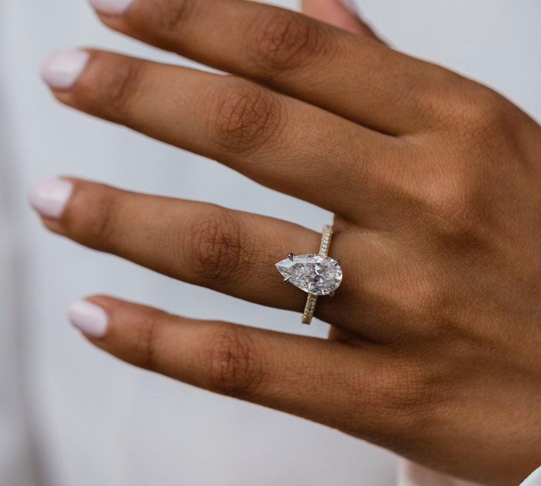 4.25 CT Pear Hidden Halo & Pave Moissanite Engagement Ring 3