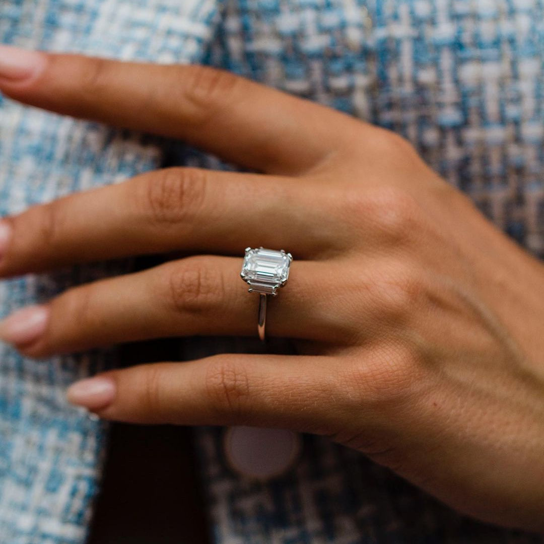2.60 CT Emerald Three Stone Moissanite Engagement Ring 2