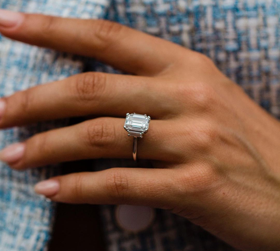 2.60 CT Emerald Three Stone Moissanite Engagement Ring 2