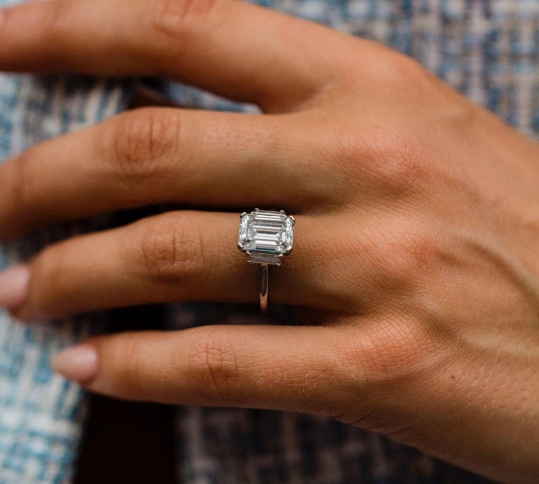 2.60 CT Emerald Three Stone Moissanite Engagement Ring 3