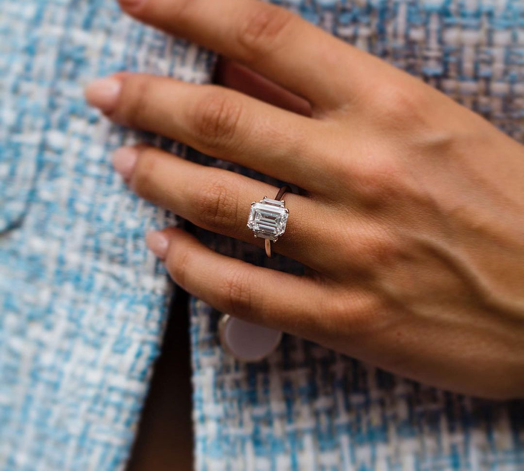 2.60 CT Emerald Three Stone Moissanite Engagement Ring 1