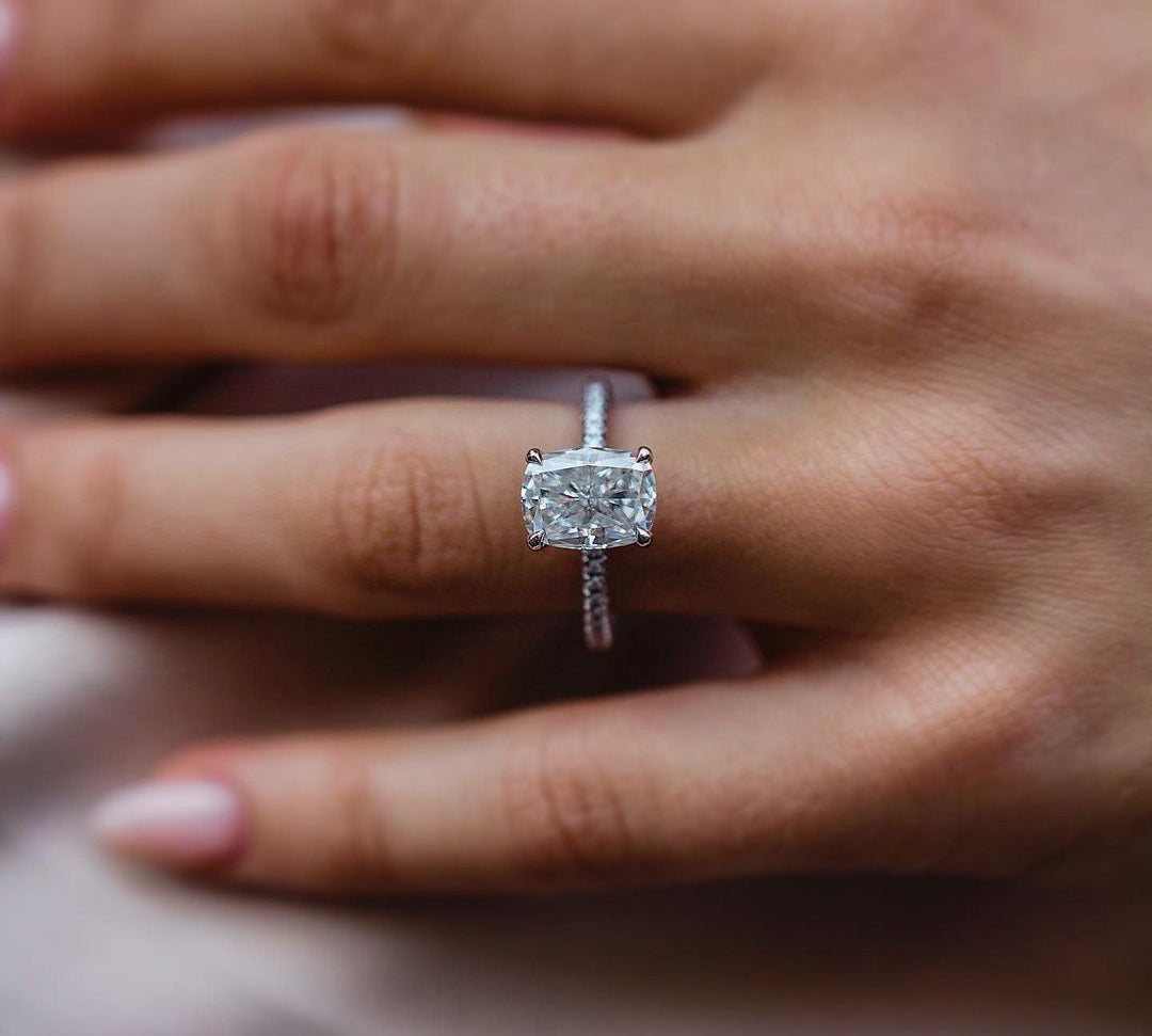 3.15 CT Elongated Cushion Solitaire Moissanite Engagement Ring 1