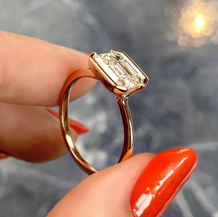 2 CT Emerald Half Bezel CVD F/VS1 Diamond Engagement Ring 27