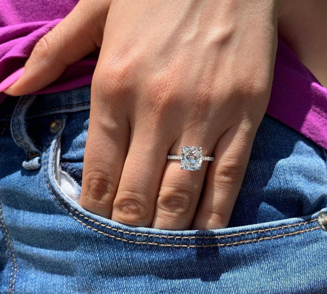 1.20 CT Cushion Solitaire & Pave Moissanite Engagement Ring 1