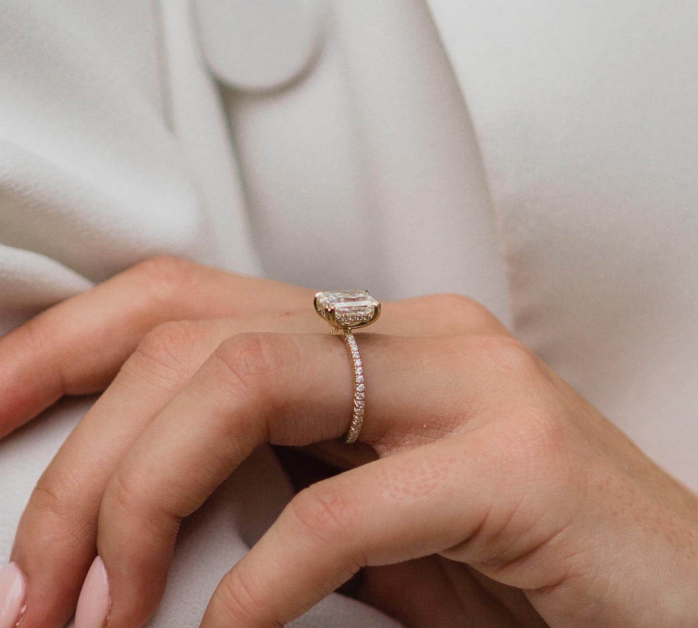 2.40 CT Radiant Solitaire Hidden Halo Moissanite Engagement Ring 3