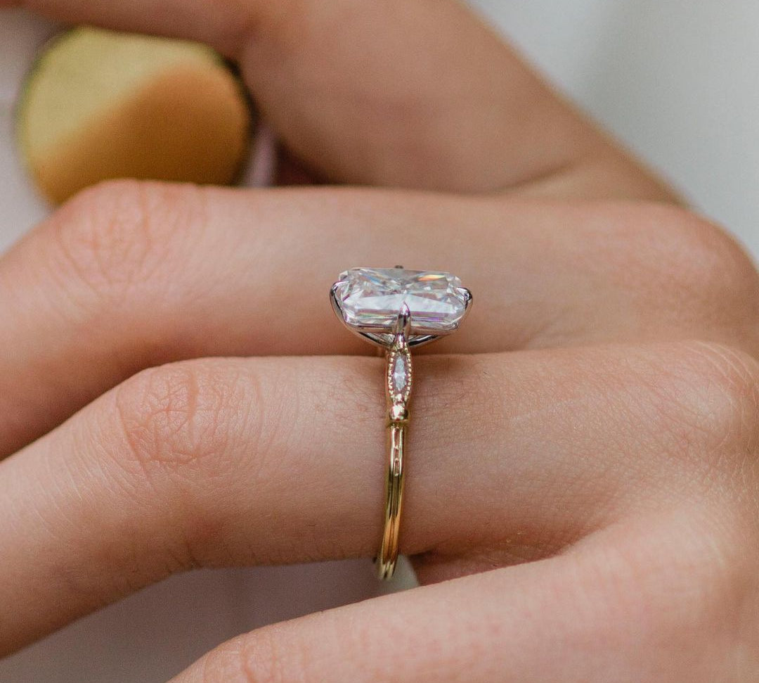 3.30 CT Radiant Vintage Milgrain Moissanite Engagement Ring 3