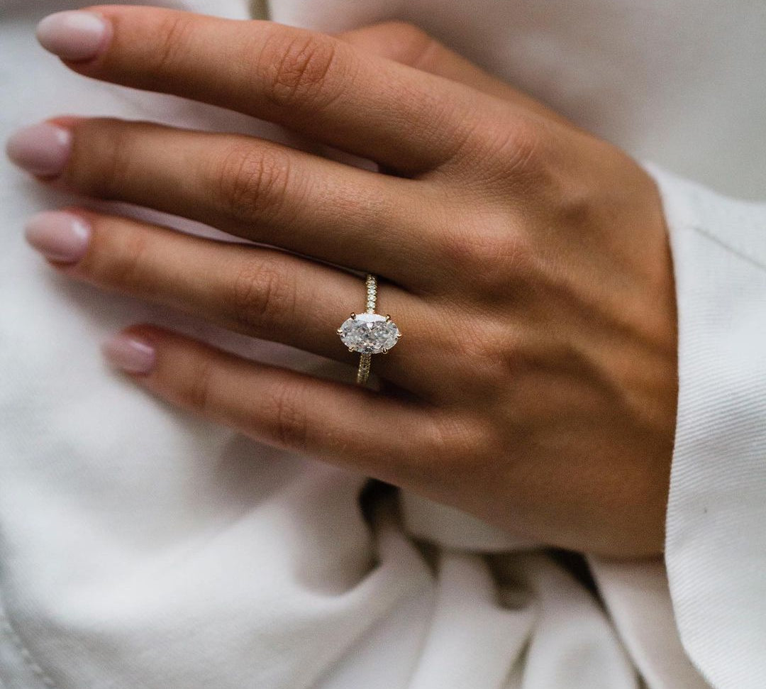 2.50 CT Oval Solitaire Hidden Halo Moissanite Engagement Ring 3