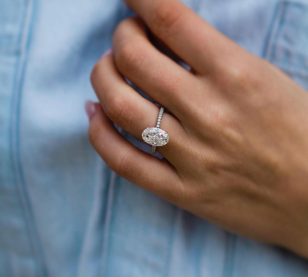 3.85 CT Oval Solitaire Hidden Halo Moissanite Engagement Ring 2