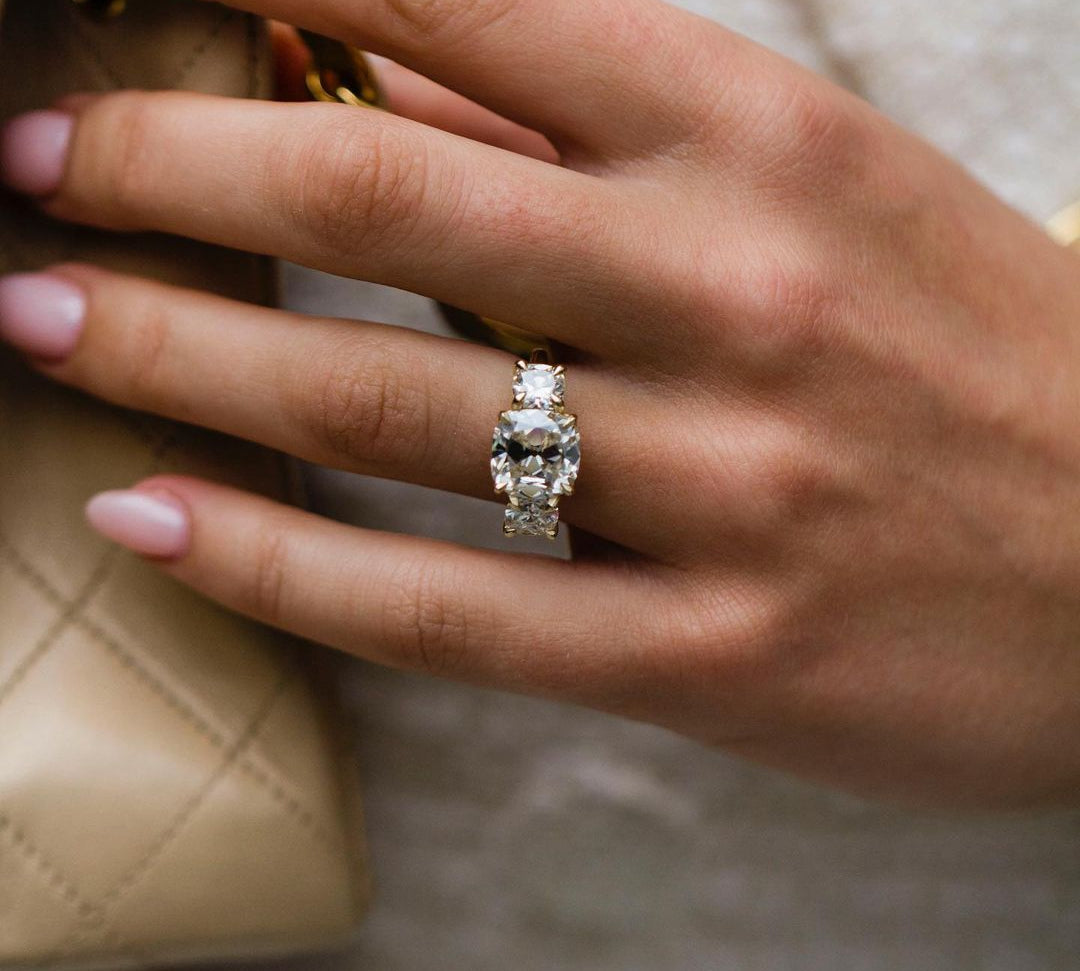 4.0 CT Crushed Ice Cushion Three Stone Moissanite Engagement Ring 2