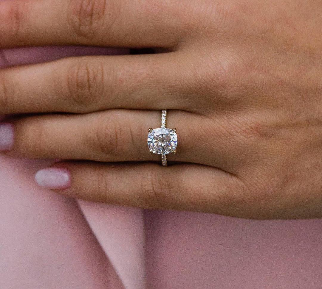 2.80 CT Cushion Solitaire Hidden Halo Moissanite Engagement Ring 1