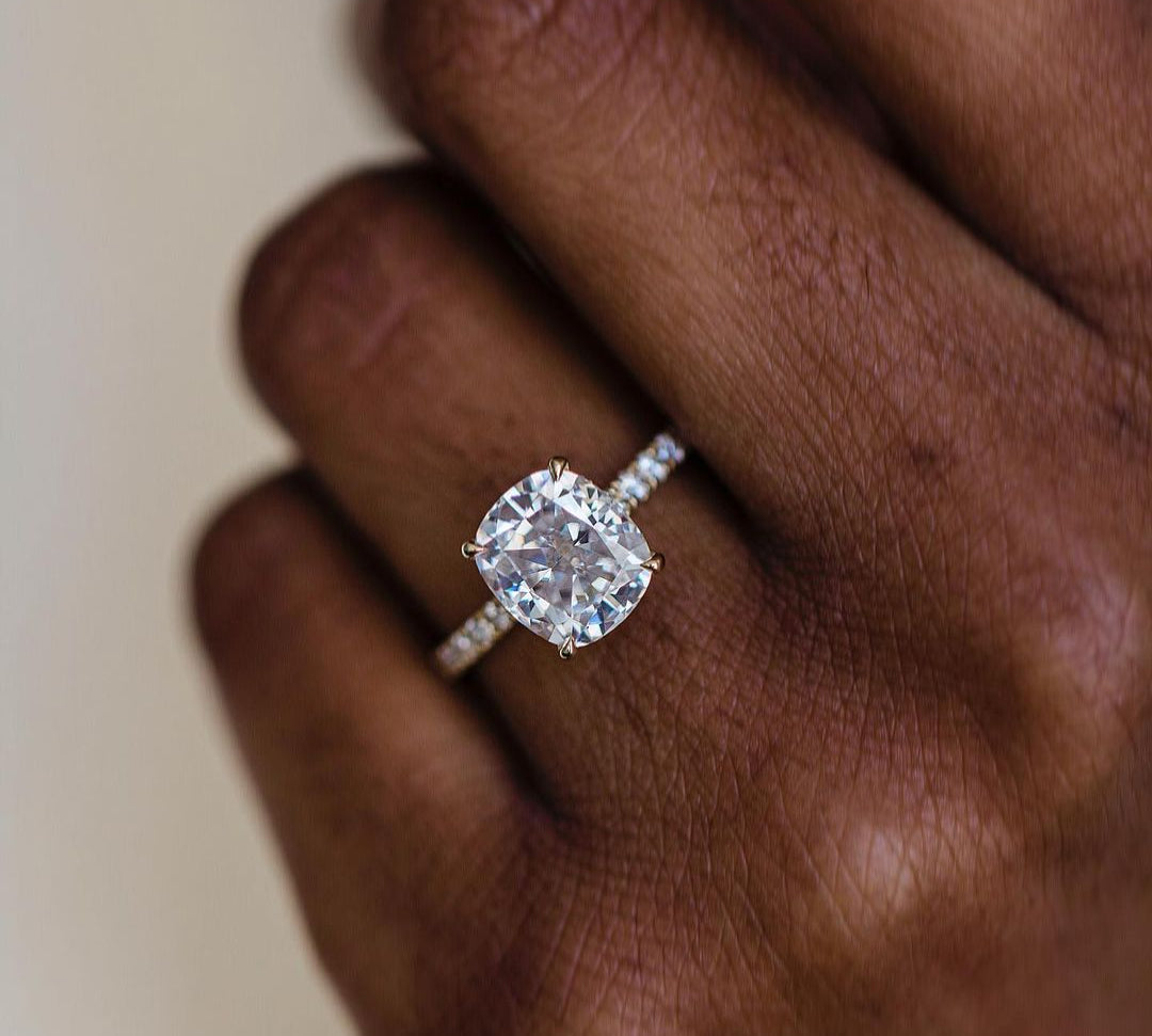 2.80 CT Cushion Hidden Halo Moissanite Engagement Ring 1