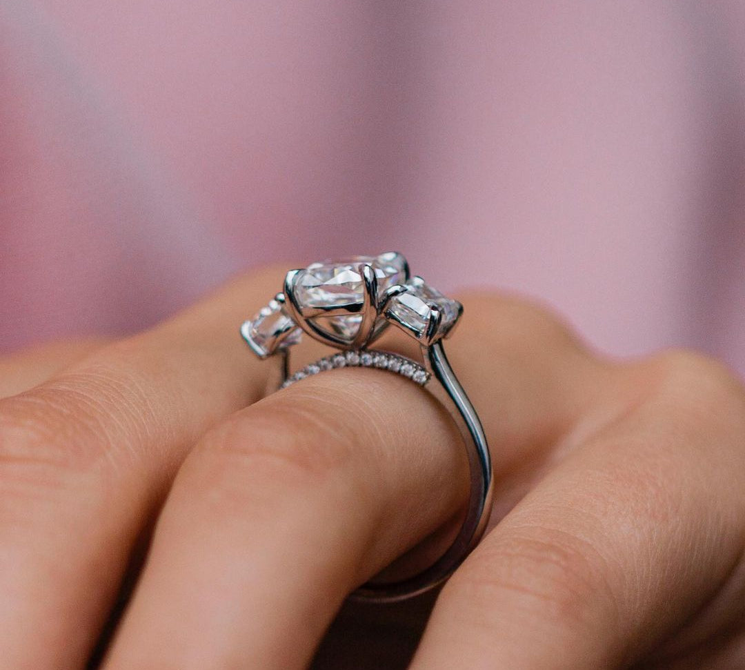 3.10 CT Cushion Three Stone Moissanite Engagement Ring 2