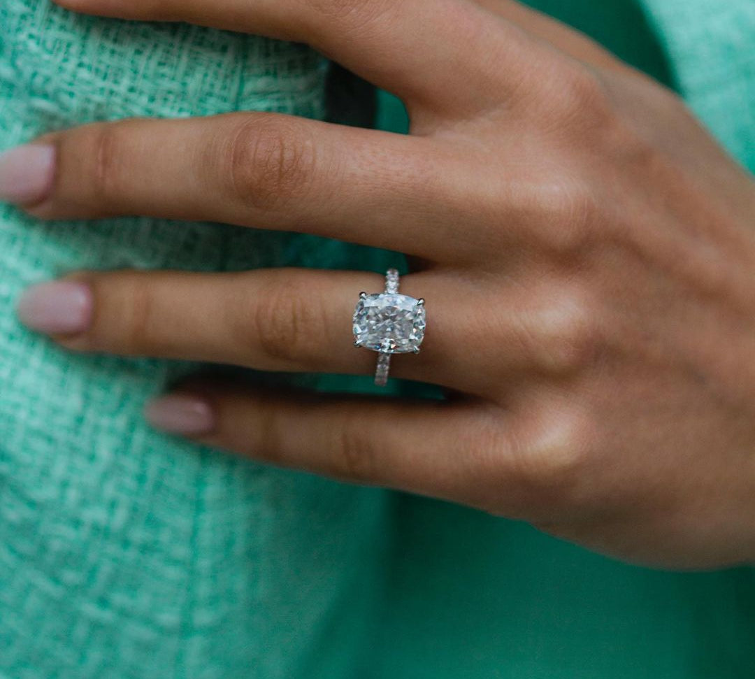 4.70 CT Cushion Hidden Halo & Pave Moissanite Engagement Ring 3