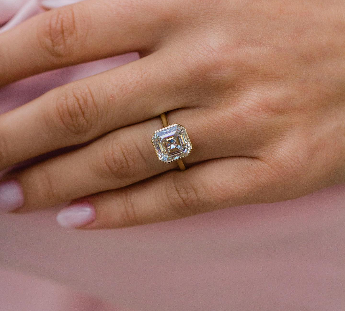 4.0 CT Asscher Solitaire Bezel Moissanite Engagement Ring 3