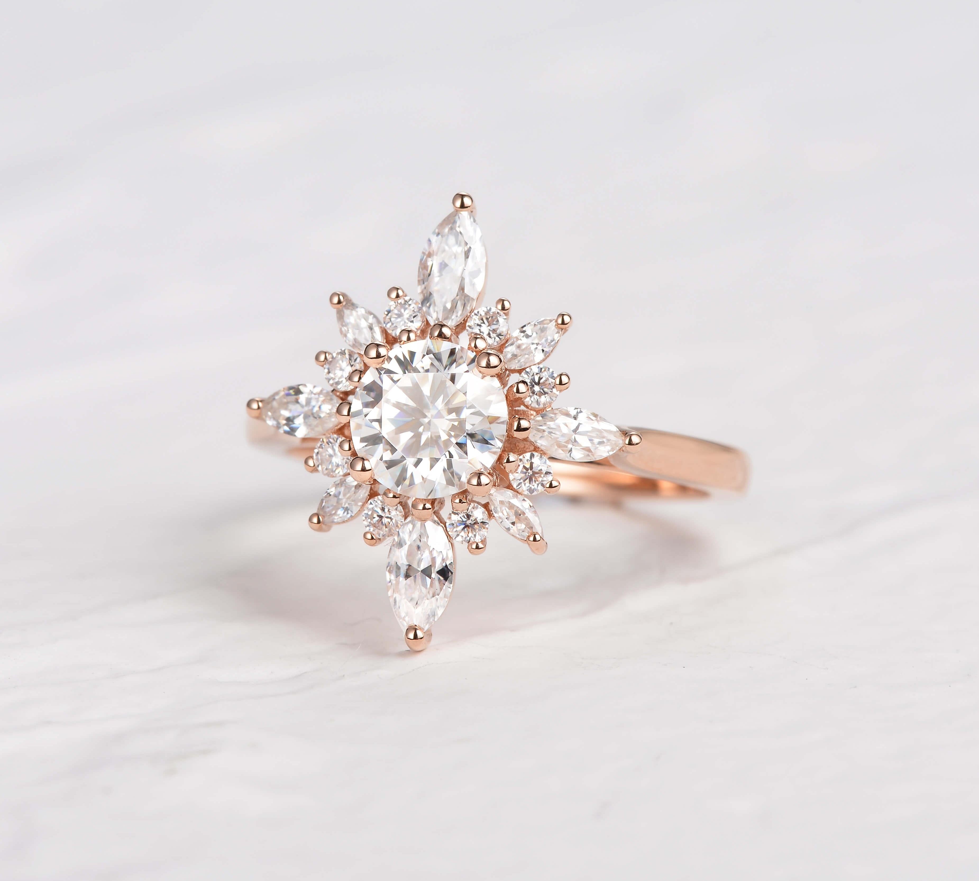 0.7 CT Round Cut Cluster Halo Moissanite Engagement Ring 2