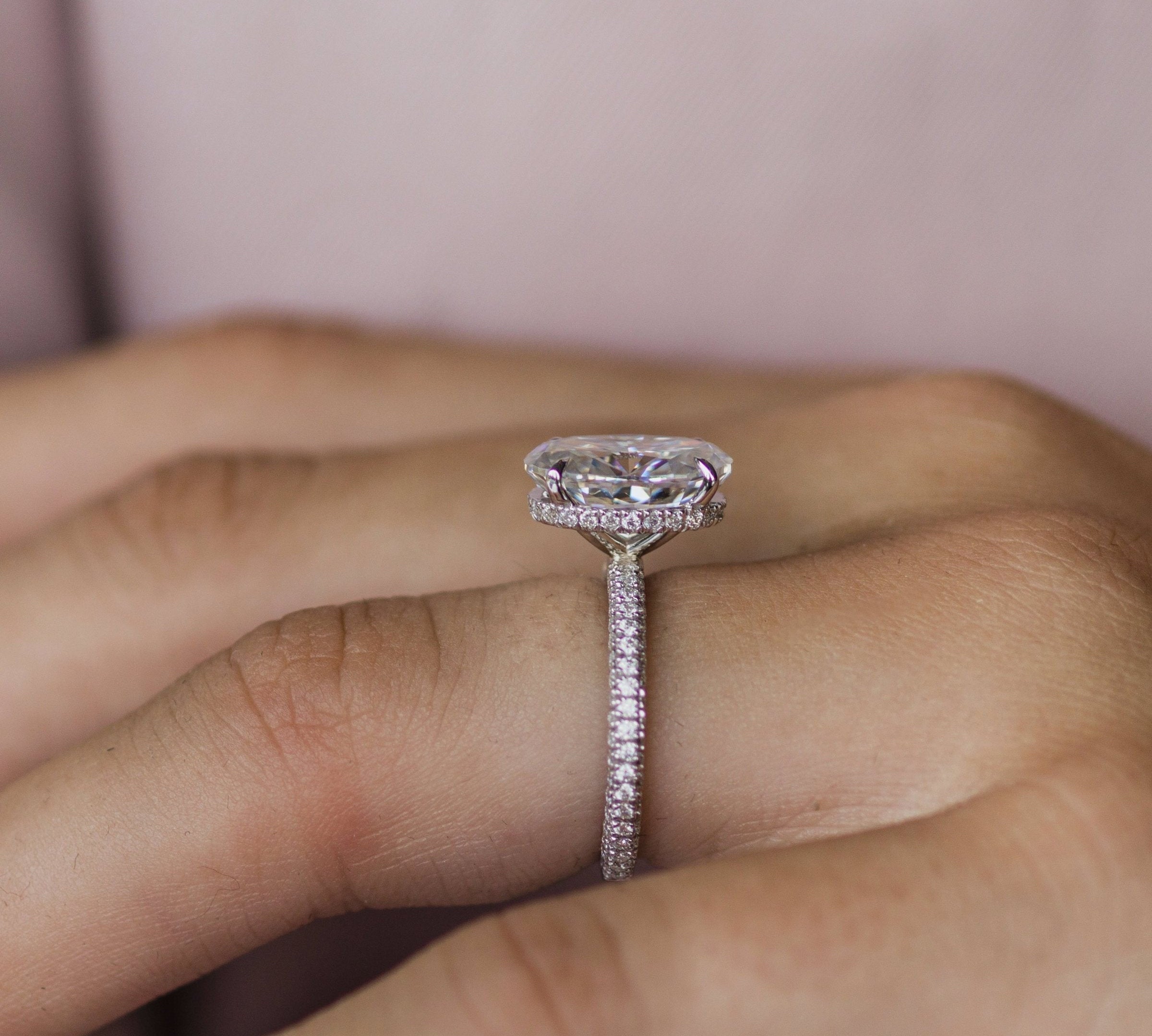 3.40 CT Oval Solitaire Hidden Halo & Pave Engagement Ring 2