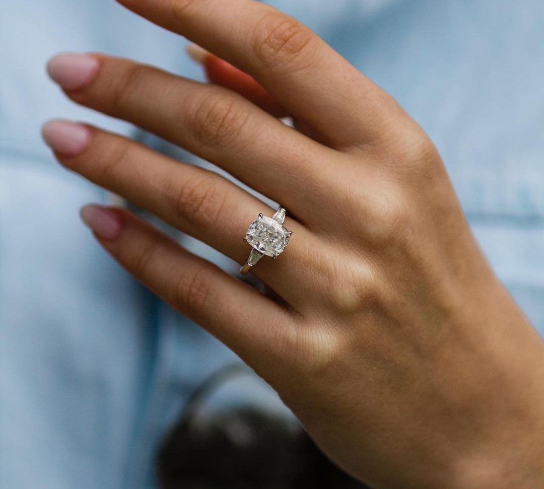 3.15 CT Cushion Three Stone Moissanite Engagement Ring 3