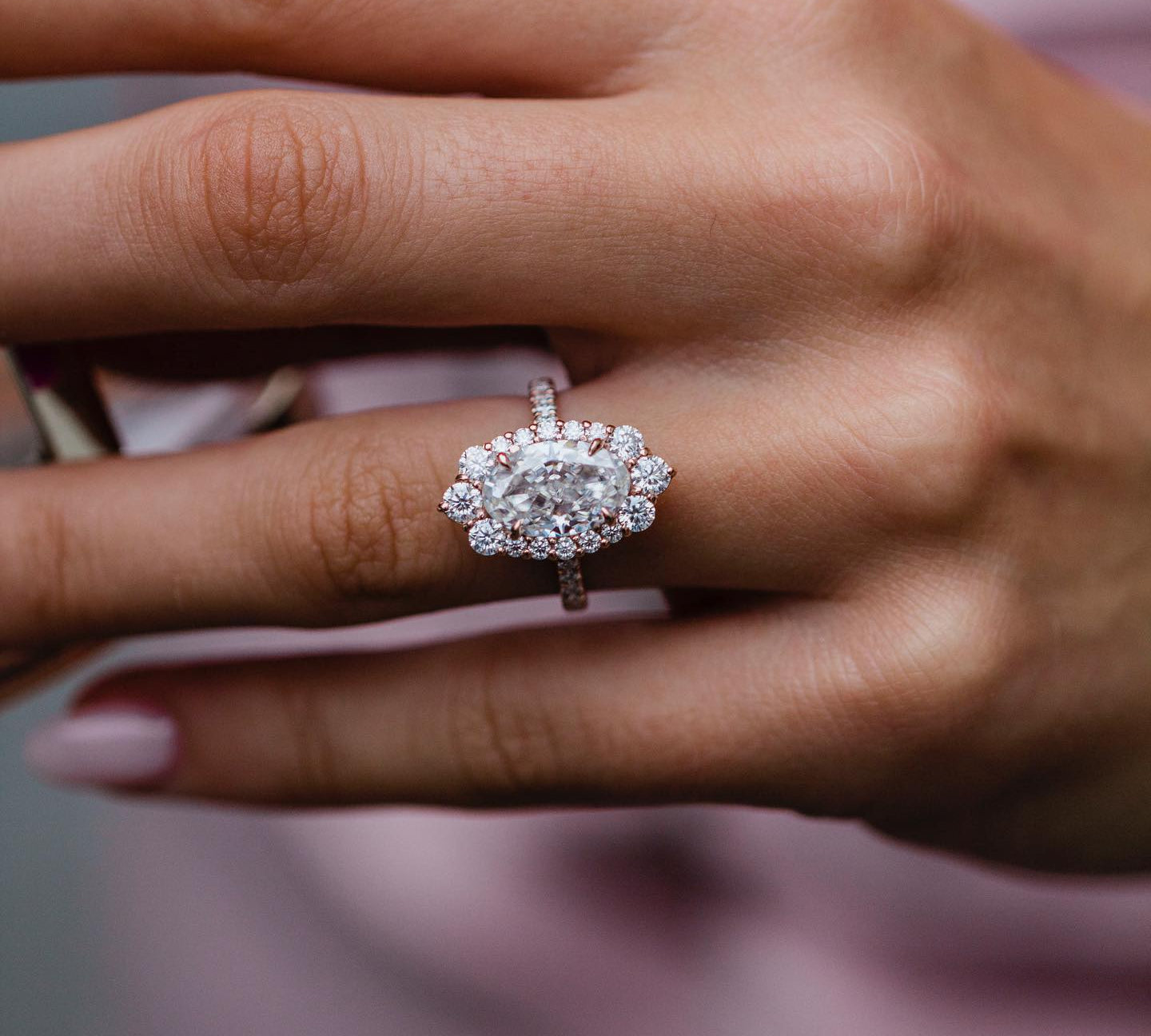 3.50 CT Oval Cluster Halo & Pave Moissanite Engagement Ring 1