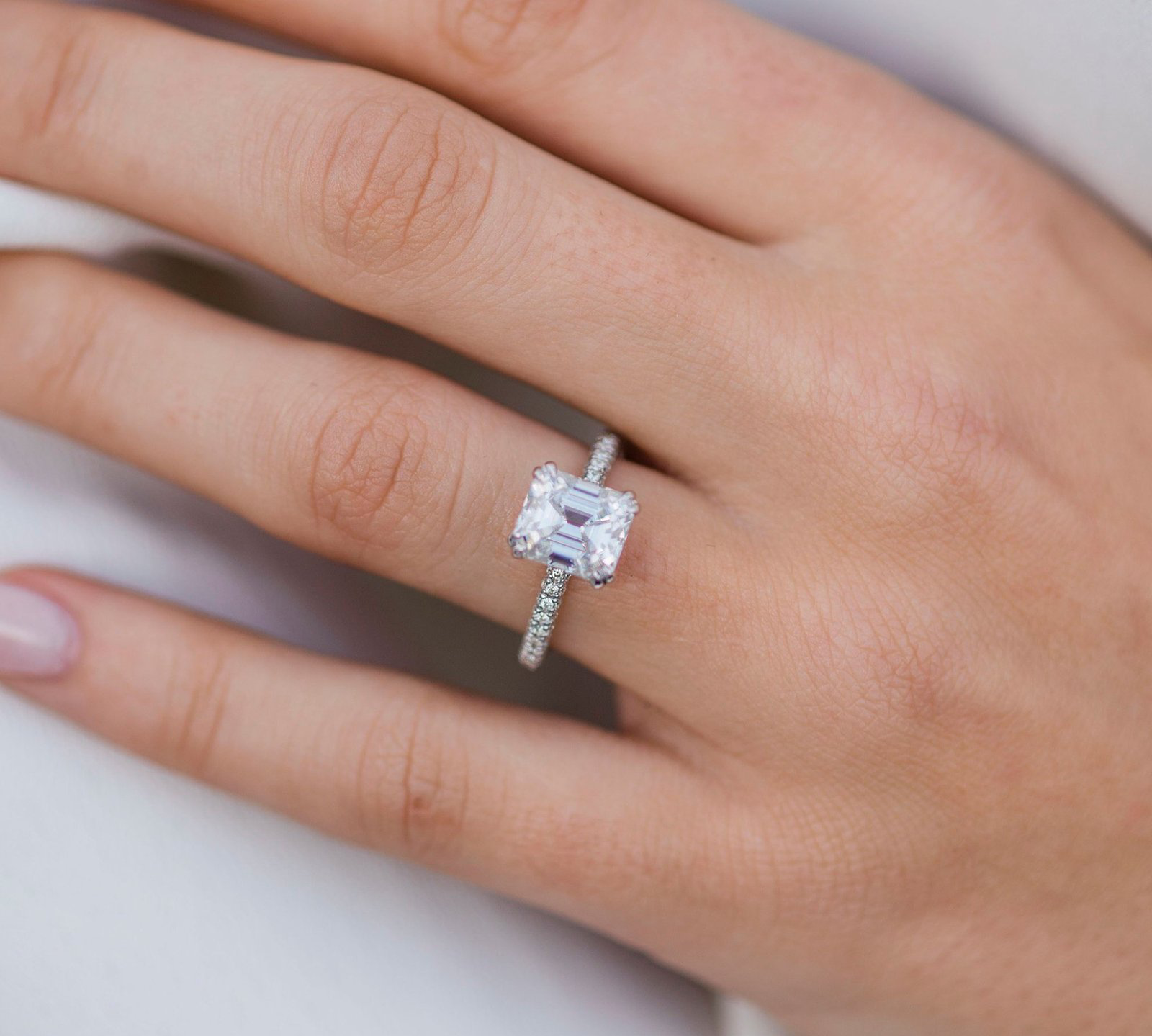 2.30 CT Asscher Solitaire Hidden Halo & Pave Moissanite Engagement Ring 1